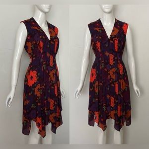 RACHEL ROY FLORAL PRINT HANDKERCHIEF HEM MIDI DRESS SIZE SMALL